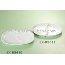 Placa de cena de porcelana color blanco 2 secciones JX-BS610-611